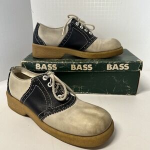 Vtg BASS Leather Saddle Shoes Navy Cream Ladies Costume Halloween 50's 8N‎
